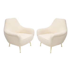 Bespoke Italian Lounge Chairs in the Mid-Century Manner - Upholstered in Boucle - a Pair