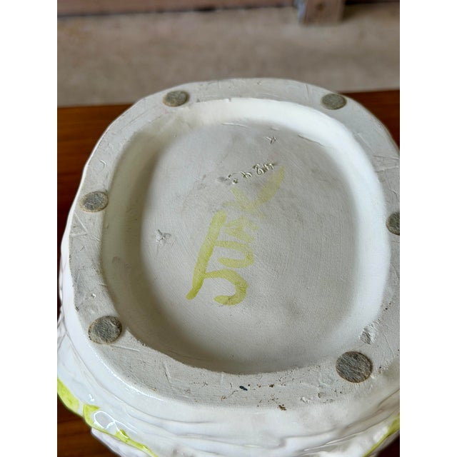 Vintage Glazed Ceramic Owl Planter Cachepot in White and Lime Green For Sale - Image 11 of 11