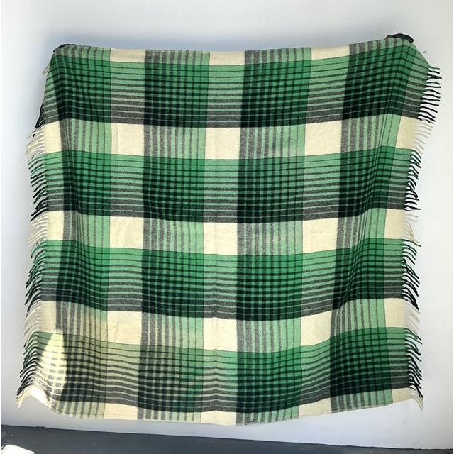 Green Vintage Wool Plaid Blanket For Sale - Image 8 of 12