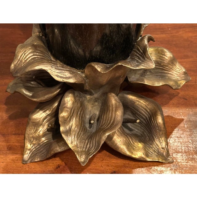 John-Richard Art Nouveau Ebony Black Porcelain Centerpiece Vase With Bronze Lily Flower Ormolu Base For Sale - Image 4 of 10