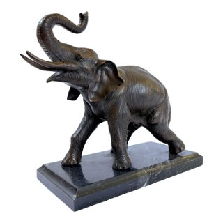 Bronze Elephant on Marble Base - 12" H For Sale