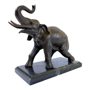 Bronze Elephant on Marble Base - 12" H