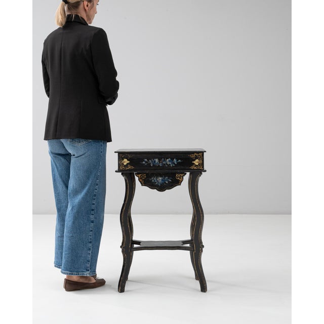 1880s French Napoleon III Style Ebonized Side Table With Floral Inlay For Sale - Image 18 of 18