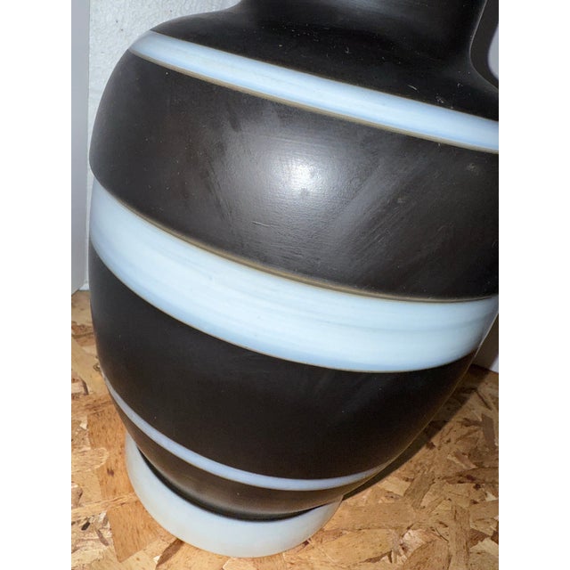 1970s Mid 20th Century Danish Modern Studio Pottery Ceramic Lamp in Black and White Stripe Glaze For Sale - Image 5 of 9