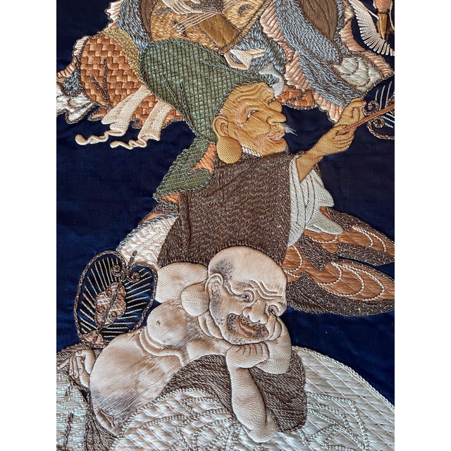 Framed Antique Japanese Silk Embroidery Fukusa Textile Panel For Sale - Image 16 of 18