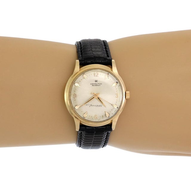 Late 20th Century Hamilton Masterpiece Thin-O-Matic Vintage Thin 14k Gold Men's Watch For Sale - Image 5 of 5