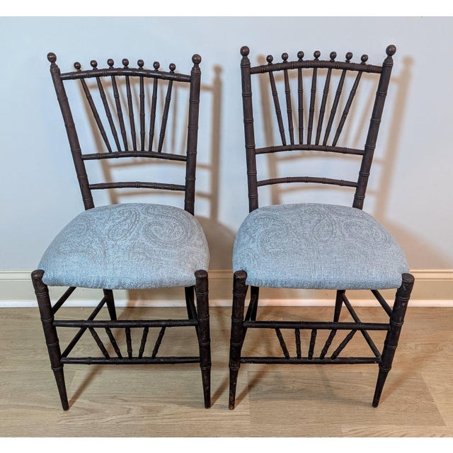 Victorian Antique Faux Bamboo Side Chair - A Pair For Sale - Image 3 of 15