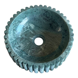 Modern Green Marble Fluted Vessel Sink, Round Countertop Vanity Basin