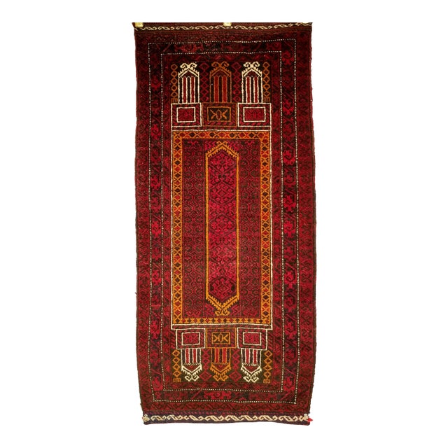 Vintage Baluch Prayer Rug, Hand-Knotted Wool, Mid-20th Century For Sale