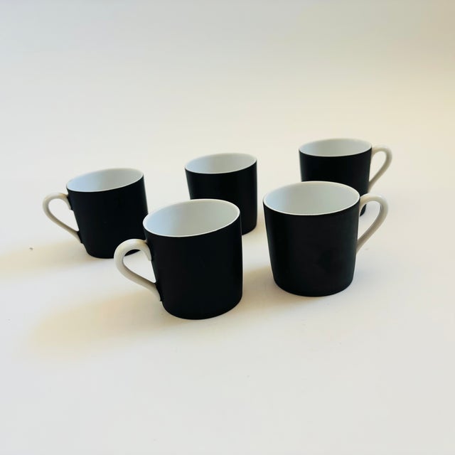 Mid Century Porcelain Demitasse Mugs - Set of 5 - Black and White Glazes For Sale - Image 10 of 11