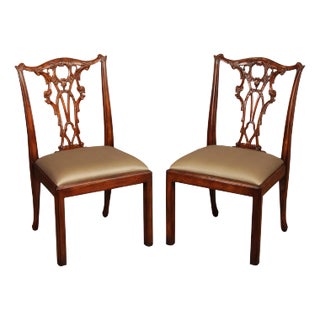 Theodore Alexander Chippendale Style Pair Of Carved Mahogany Side Chairs For Sale