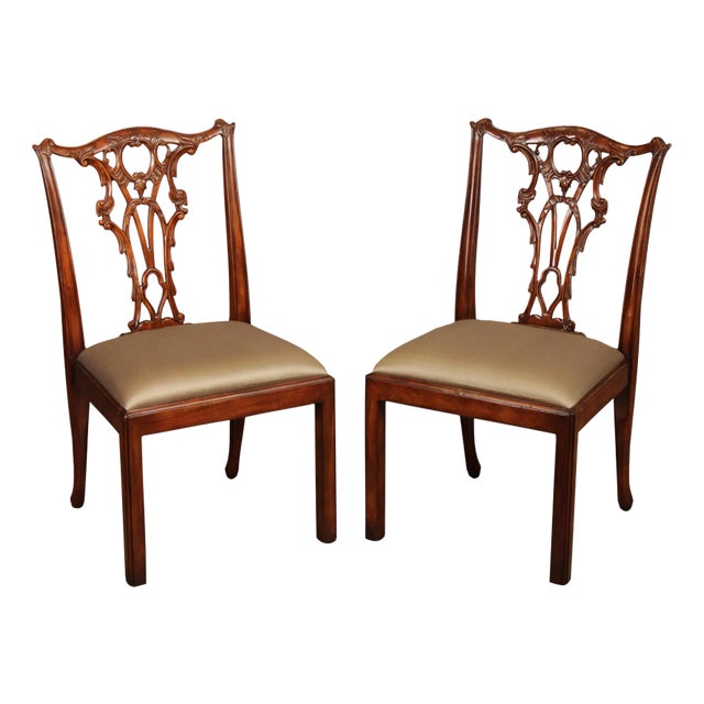 Theodore Alexander Chippendale Style Pair Of Carved Mahogany Side Chairs For Sale