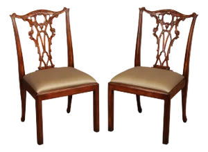 Theodore Alexander Chippendale Style Pair Of Carved Mahogany Side Chairs