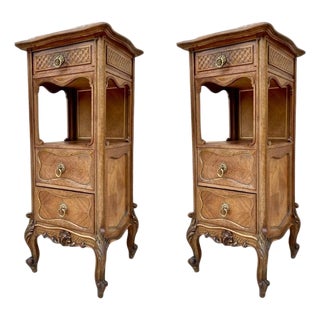 Early 20th Century Louis XVI Style Spanish Nightstands in Wood and Red Marble, 1920s, A Pair For Sale