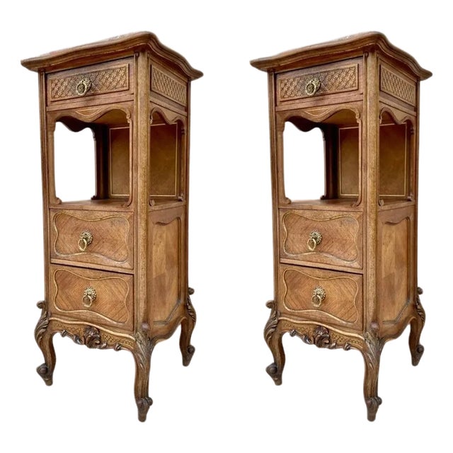 Early 20th Century Louis XVI Style Spanish Nightstands in Wood and Red Marble, 1920s, A Pair For Sale
