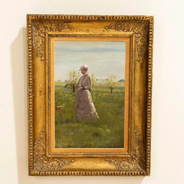 Original Small Oil Painting of Woman on a Summer Day, Unsigned For Sale - Image 9 of 9
