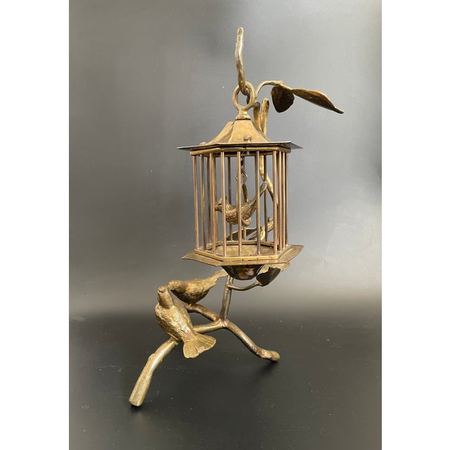 Vintage Brass Tree Branch Sculptural Centerpiece With Birds and Birdcage For Sale - Image 4 of 18
