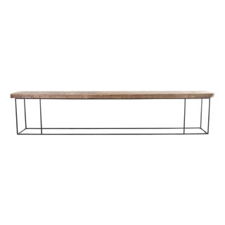 Monumental Reclaimed Wood Plank Top Iron Console 13.5 Ft For Sale