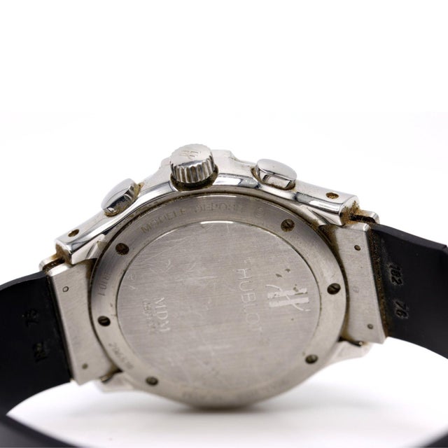 1990s Hublot Elegant MDM 1810.2 Stainless Steel Blue Dial Automatic Chronograph Watch For Sale In Miami - Image 6 of 8
