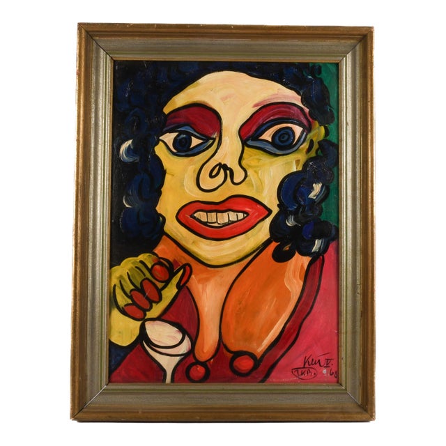 1960s Framed Signed Peter Keil "Elizabeth Taylor" Mix Media on Masonite For Sale