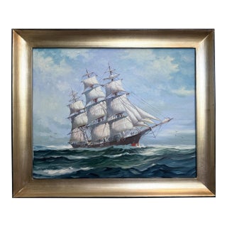 Maritime Oil Painting by Humberto Fernandes (1937-2005), Sailing Ship Seascape For Sale