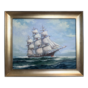 Maritime Oil Painting by Humberto Fernandes (1937-2005), Sailing Ship Seascape
