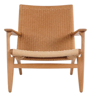 CH25 Lounge Chair in Patinated Oak and Woven Paper Cord by Hans J. Wegner, 1980s