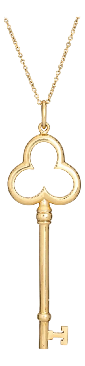 Mid 20th Century Tiffany & Co Trefoil Key Pendant & Necklace 18k Yellow Gold Signed Jewelry