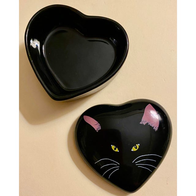 Otagiri Company Valentine Whiskery Black Cat Otagiri Heart Ceramic Box Design by Cheryl Fleischer For Sale - Image 4 of 4