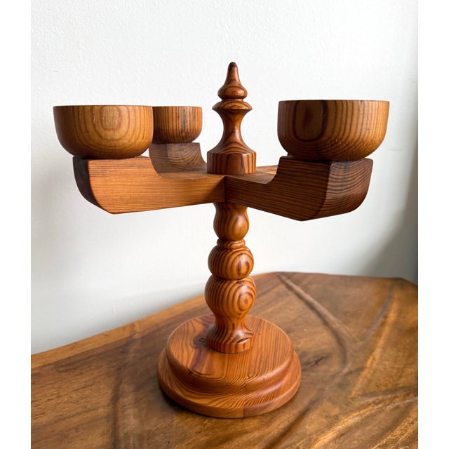 Vintage Swedish Wooden Candelabra by Stig Johnsson of Smalandsslojd For Sale - Image 4 of 7