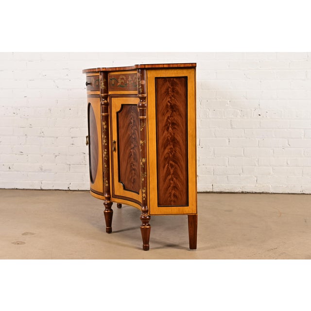 Late 20th Century French Regency Louis XVI Inlaid Flame Mahogany Hand Painted Sideboard or Bar Cabinet For Sale - Image 10 of 13