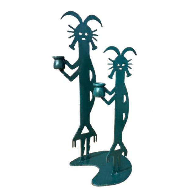 Vintage Southwest Large Figural Metal Art Candle Holders For Sale In Miami - Image 6 of 6