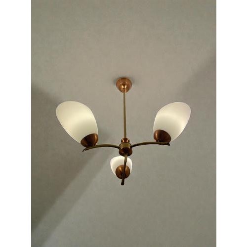 Mid-Century Modern Three-Arm Pendant Light in Brass and Copper, 1950s, Swedish For Sale - Image 6 of 10