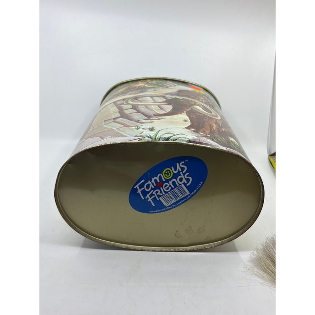 Blue 1980s Vintage Prehistoric Dinosaur / Mammoth Metal Wastebasket For Sale - Image 8 of 11