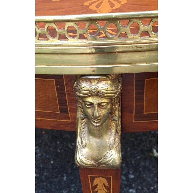 French Mid 20th Century French Empire Style Mahogany Marquetry and Ormolu Mount Galleried Coffee Table For Sale - Image 3 of 11