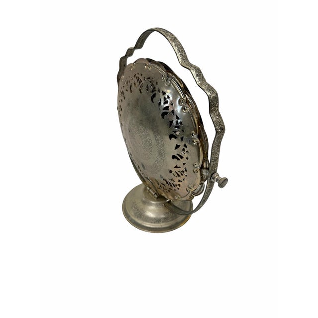 Metal Vintage 1950s English Pierced Silver-Plated 3-Tier Folding Dessert Stand For Sale - Image 7 of 8