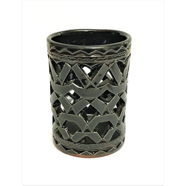 Moroccan Hand Painted Black Ceramic Tealight Holder Chairish