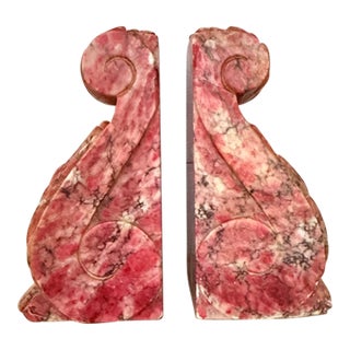 Late 20th Century Pink Italian Alabaster Scroll Bookends For Sale