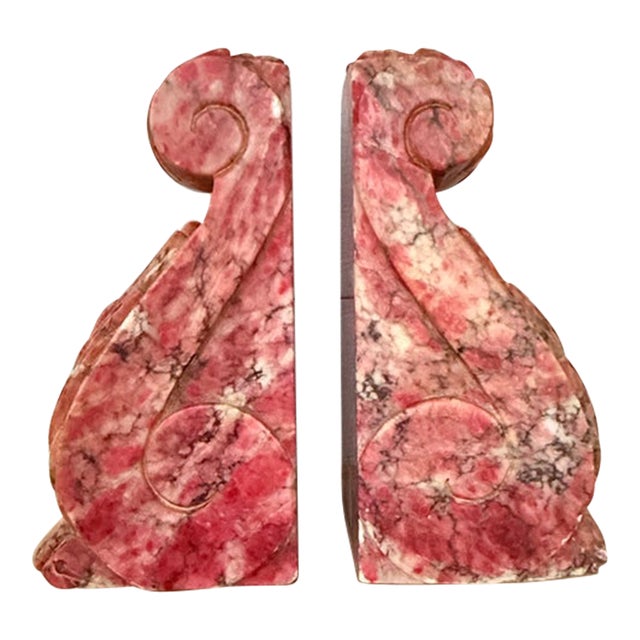 Late 20th Century Pink Italian Alabaster Scroll Bookends For Sale