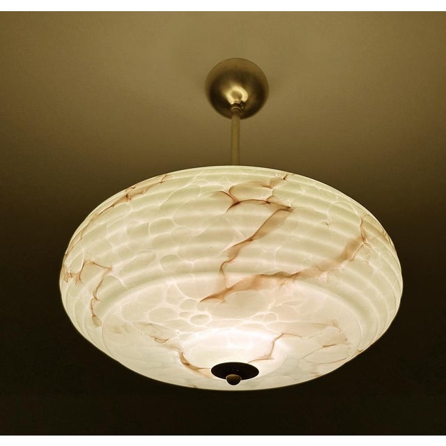 Art Deco Pendant Light in Green Marble Glass, 1930s For Sale - Image 10 of 18
