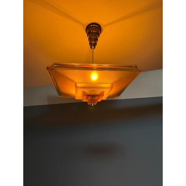 Art Deco Verrerie Dart Amber Molded Glass Pendant Light by Degue, France, 1930 For Sale - Image 6 of 18