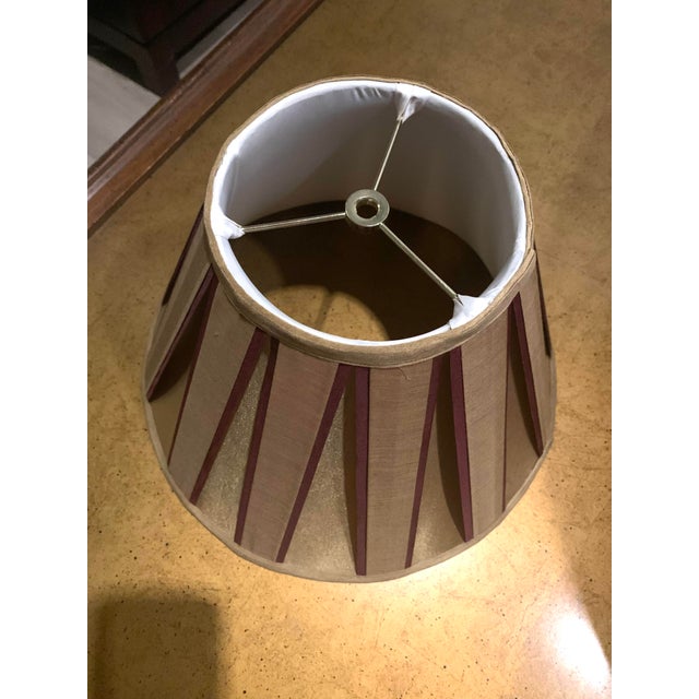 English English Silk Box Pleat Lampshade With Burgundy Insert For Sale - Image 3 of 5