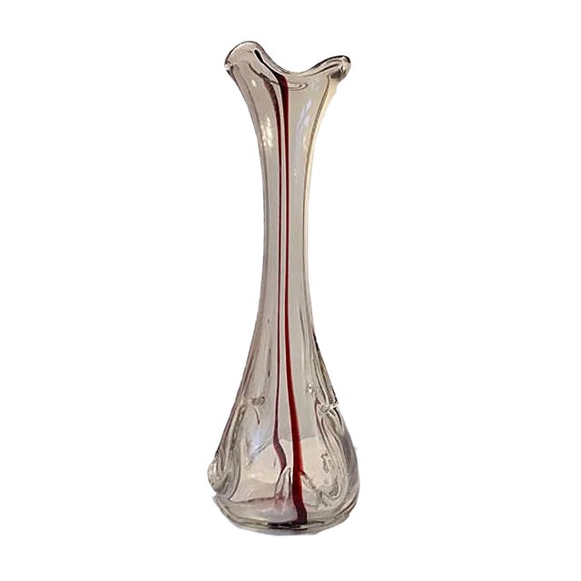 Large Art Nouveau Glass Vase with Cherry Threading, 1910s For Sale