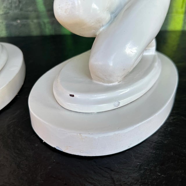 White Pair of Art Deco Nude Table Lamps For Sale - Image 8 of 12