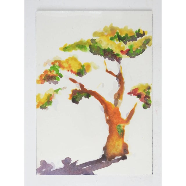 Small vintage 1988 watercolor on paper painting of a tree and shadow. Dated with initials DA on verso. Unframed.