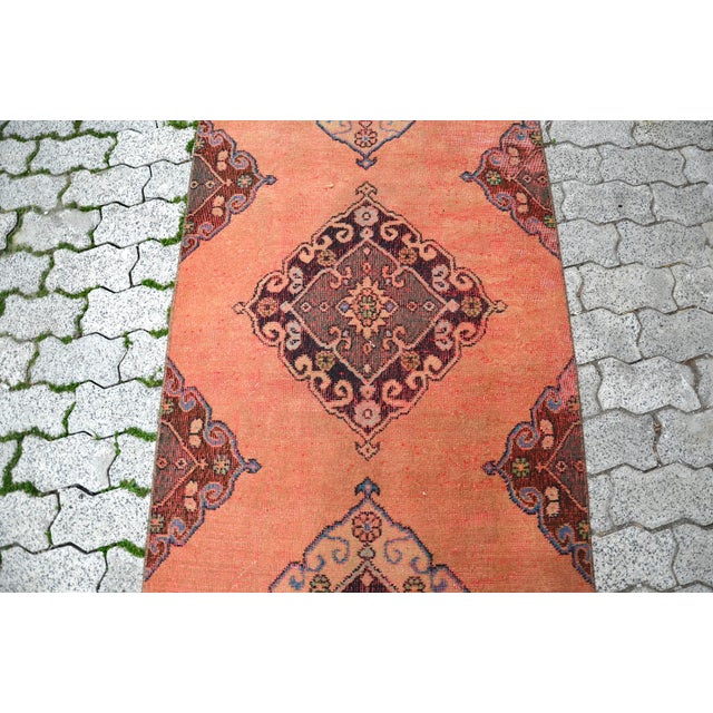 Turkish 1960s Orange Pastel Anatolian Handmade Runner Carpet For Sale - Image 3 of 11