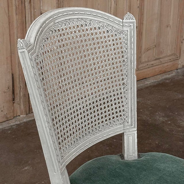 Set of Six Neoclassical Painted Swedish Chairs With Caned Backs & Mohair Seats For Sale - Image 14 of 15