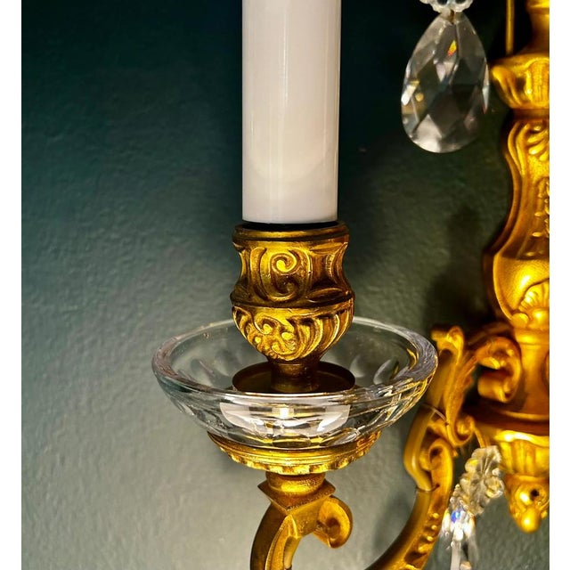 19th Century Louis XVI Wall Sconces in Gilt Bronze & Crystal, 1880s, Set of 2 For Sale - Image 5 of 11