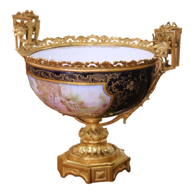 19th Century French Sevres Bronze Dore and Hand Painted Porcelain Jardinière For Sale