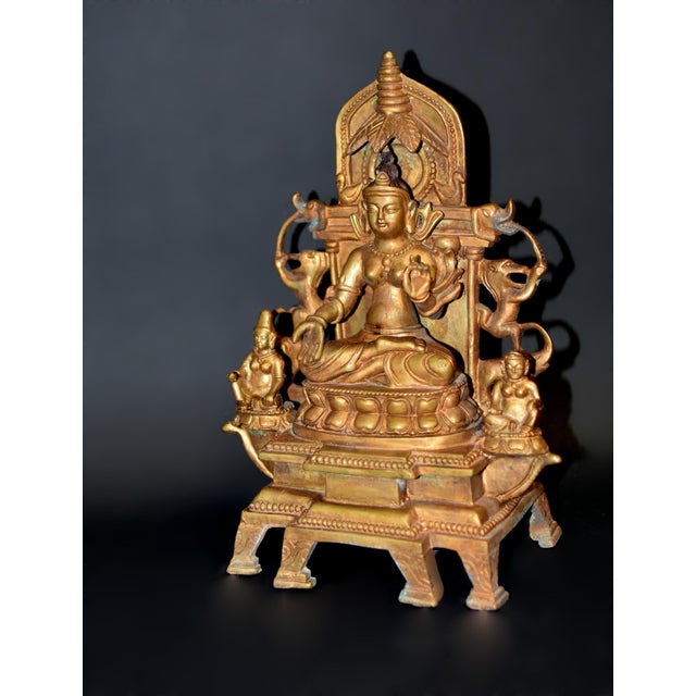 Late 20th Century Gilt Bronze Tibetan Buddha Under Bodhi Tree For Sale - Image 5 of 16